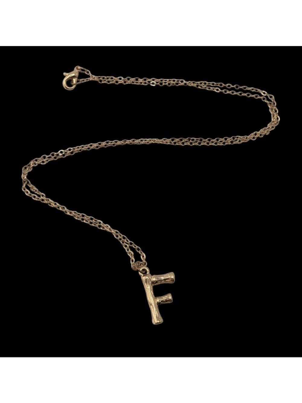 Y2K Minimalist Boho Gold Tone Bamboo F Initial Pendant Necklace